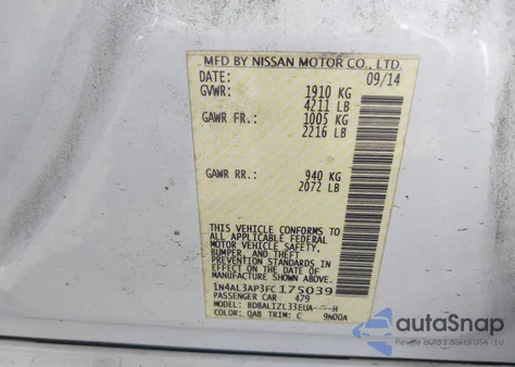 2015 Nissan Altima 2.5 Sv из США, поврежденный, VIN 1N4AL3AP3FC175039